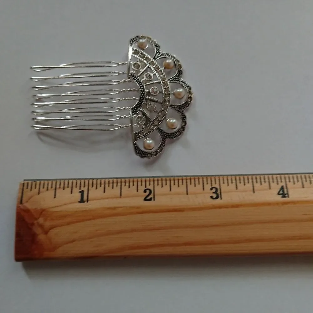 Fan Shaped Comb with crystals and pearls